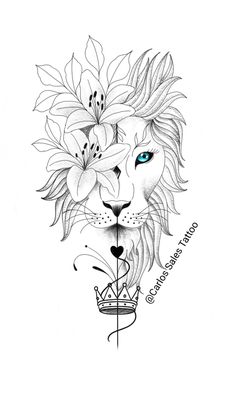 a drawing of a lion with flowers on its head and the words, i love you