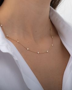 Diamond by the Yard Necklace | ZOE LEV Dainty Jewelry Diamond, Gold Chain With Diamonds, Dainty Gold Diamond Necklace, Diamond By The Yard Necklace, Gold Everyday Necklace, Grad Necklace, Everyday Diamond Necklace, Simple Diamond Necklace, Diamonds By The Yard Necklace