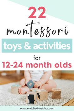 a baby sitting on the floor playing with wooden blocks and toys for two month olds