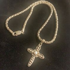 Unbelievably Beautiful And Bright Chain With Cross. 16.5 Inches Long. Looks Like Art. Excellent Condition Pretty Cross Necklace, Elegant Necklace With Silver Chain And Cross Pendant, Elegant Cross Pendant Necklace With Silver Chain, Elegant Cross Necklaces With Sterling Silver Clasp, Elegant Stamped 925 Snake Chain Necklace, Classic Gold Jewelry With Silver Beads, Elegant Silver Chain Cross Necklace, Silver Cross Pendant With Sterling Silver Clasp, Chain With Cross