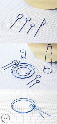 three different images of the same object on paper