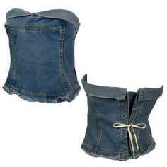 Amazing Vintage Cotton Denim Corset Top. Fitted Bodice With Sewn In Cups, Frayed Edge Hem, Combined Zip And Eyelet Lace Up Back Detail. Strapless/Cropped Corset Grunge, Denim Bustier, Denim Corset Top, Denim Corset, Bustier Corset, Y2k Coquette, Eyelet Lace, Vintage Cotton, Women Corset