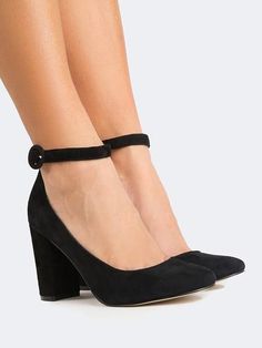 Black suede chunky heels with an ankle strap and circle closure. ~ Classic Chunky Heel from Chinese Laundry on ZOOSHOO Nice Wardrobe, Graduation Heels, Shoe Sketches, Prom Heels, Minimalist Shoes, Cute Heels, Black Suede Heels, Prom Shoes, Fashion Heels