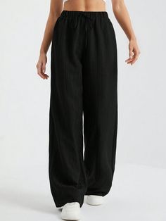 Casual Texture Black Wide Leg Pants , Baggy Pants Black Casual   Woven Fabric Plain Wide Leg Non-Stretch  Women Clothing, size features are:Bust: ,Length: ,Sleeve Length: Black Baggy Wide Leg Pants, Baggy Black Pants, Black Baggy Pants, Oversized Long Sleeve Shirt, Pants Baggy, Black Wide Leg Pants, Baggy Pant, Pantalon Large, Kids Sleepwear