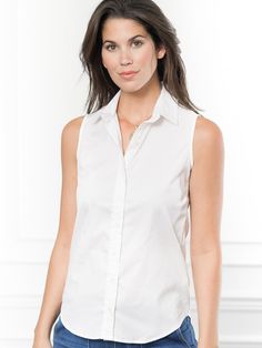 Our warm weather staple. Layered or on its own, The Sleeveless Shirt is a classic re-imagined to suit your downtown/uptown sensibilities. Narrow armholes mean bra won't peek through side (and won't peek through front either.)

The Shirt reimagined for the perfect fit – powered by No Gape® button technology. Bye bye blouse gape, Hello The Shirt. Patented and designed by Rochelle Behrens to eliminate blouse gape. 



 
 * In our cotton stretch, sourced from Spain. 
 * 72% Cotton, 23% Polyamid Classic Sleeveless Tops For Everyday, Elegant Everyday Cotton Tank Top, Classic Cotton Vest Top, Classic Tank Top For Layering, Classic Vest Top For Layering, Classic Sleeveless Top For Daywear, Classic White Tank Top For Daywear, Classic Cotton Tank Top For Work, Classic Sleeveless Tank Top For Daywear