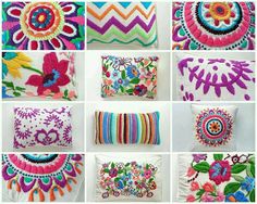 many different types of decorative pillows with flowers and leaves on the front, one is made out of crochet