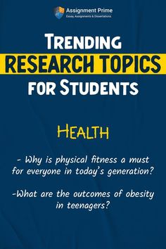 a blue book cover with the title trending research topics for students health