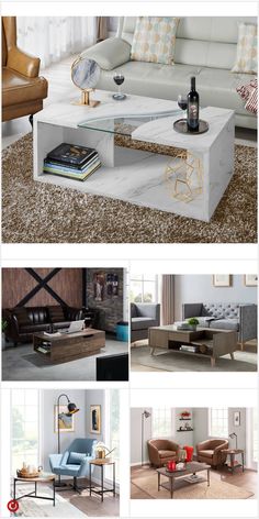 a series of photos showing different types of living room furniture in various styles and colors