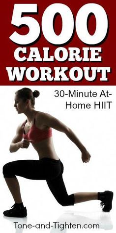 a woman is running with the text 500 calorie workout 30 - minute at home hit