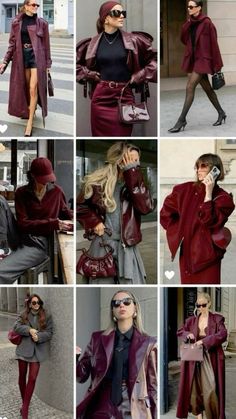 Trend Outfit Winter 2025, Gray Burgundy Outfit, Maroon Christmas Outfit, Winter Outfit 2024-2025, Winter2025 Outfit, Winter Fashion Trends 2024/25, Winter Outfit Inspiration 2024, Christmas Woman Outfits, Monochromatic Outfit Burgundy