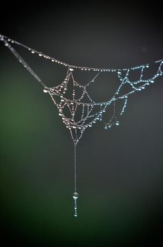 a string with beads hanging from it's side on a black background in the dark