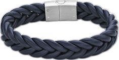 Casual Braided Leather Bracelets, Casual Leather Bracelets With Braided Details, Casual Adjustable Braided Bracelet With Stainless Steel Clasp, Adjustable Casual Braided Bracelet With Stainless Steel Clasp, Casual Leather Braided Bracelets, Modern Adjustable Blue Braided Bracelets, Modern Adjustable Blue Braided Bracelet, Casual Blue Braided Bracelets, Casual Braided Leather Bracelet