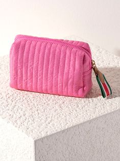 Perfect your on-the-go lifestyle with Ezra Small Boxy Cosmetic Pouch. This pouch features a sleek quilted body, and a boxy silhouette, perfectly pairing with Ezra Totes. Measuring L 7" × W 3" × H 4", and made from nylon, the Ezra Small Pouch is equipped with an inner zip and slip pocket, maximizing the space this pouch provides. This pouch is perfect for storing your makeup, toiletries or any odds and ends that you may need during travel or on a daily basis. Pair with other items from to complet Gwp Ideas, Tas Canvas, Cos Bag, Pencil Pouches, English Practice, Accessory Inspo, Beauty Wishlist, Baby Keepsakes, Pink Cosmetics