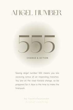 the back cover of an angel number 555 change and action pamphlet, with text on it