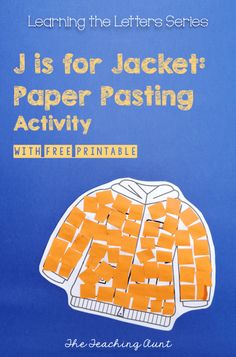 a blue book cover with an image of a jacket and the words j is for jacket paper pasting activity