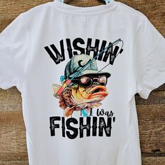 Brand New Wishing I Was Fishing Tee Size Youth Medium White T-shirt For Spring Outdoor Activities, White T-shirt For Spring Outdoor Use, White Spring T-shirt For Outdoor, White Outdoor T-shirt For Spring, White Spring Outdoor T-shirt, Summer Fishing Tops With Crew Neck, Casual Pre-shrunk T-shirt For Fishing, White Graphic Print Tops For Fishing, Casual Crew Neck Shirt For Fishing