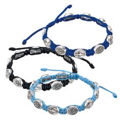 Miraculous Medal Macrame bracelets. Assorted colors available. Blue Spiritual Bracelet With Adjustable Cord, Spiritual Blue Bracelets With Adjustable Cord, Spiritual Blue Bracelet With Adjustable Cord, Slip Knot, Catholic Jewelry, Macrame Bracelet, Miraculous Medal, Bracelet Online, Many Faces