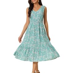 Seta T Women's Summer Boho Beach V Neck Sleeveless Floral Flowy Tiered Midi Casual Sundress With Pockets : Target Green Sleeveless Ruffle Dress For Beach, Green Ruffled Sleeveless Beach Dress, Green Sleeveless Beach Dress With Ruffles, Flowy Sleeveless Sundress For Garden Party, Green Ruffled Sleeveless Dress For The Beach, Sleeveless Floral Print Tiered Dress For Vacation, Sleeveless Tiered Dress With Floral Print For Vacation, Green Sleeveless Dress With Ruffles For Beach, Flowy Sleeveless Dress For Spring Vacation