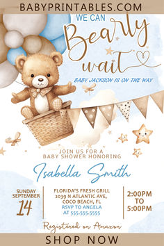 BABY SHOWER HOT AIR BALLOON TEDDY BEAR INVITATION Unique Baby Shower Themes Zazzle, Creative Baby Shower Themes Zazzle, Cute Boy Baby Shower Themes Zazzle, Baby Shower Parties Zazzle, Its A Boy Baby Shower Theme Zazzle, Boy Baby Shower Themes Zazzle, Baby Shower Flyer Invitation, Hot Air Balloon Teddy Bear, Bearly Wait Invitation