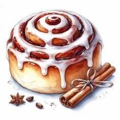 a drawing of a bundt cake with icing and cinnamons