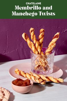 Membrillo and manchego twists in a cup placed on a pink plate. Puff Pastry Cheese Straws, Cheddar Scones Recipe, Puff Pastry Cheese, Using Puff Pastry, Butter Puff Pastry, Fall Fruit, Cheese Puff Pastry, Manchego Cheese