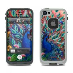 an iphone case with a colorful peacock design on the front and back cover for it