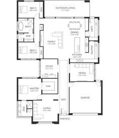 the floor plan for a two story house with an attached garage and living room area