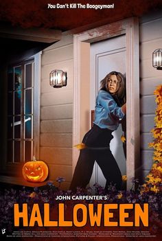 a movie poster for halloween starring john carpenter's character as the woman in blue shirt