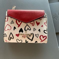 3.4h X .9deep Name On Small Card Case, On Wallet, Inside Wallet. 6 Card Slots Inside With Room For Cash Etc External Zipper Pocket Zipper Closure Original $189 With Original Box And Tags White Kate Spade Wallets As Gift, White Kate Spade Bags With Card Slots, Red Kate Spade Wallets For Everyday Use, Kate Spade Card Holder, Bags Kate Spade, Blue Wallet, Card Case Wallet, Large Wallet, Kate Spade Wallet