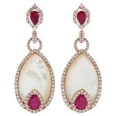 Elegant White Ruby Earrings, Blessed Wednesday, Fine Jewelery, Precious Jewels, Gold Earrings Designs, Ruby Jewelry, Diamond Drop Earrings, Women Diamond, Pearl Diamond