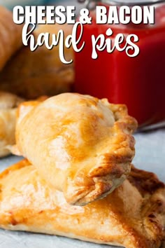 cheese and bacon hand pies on a plate with ketchup in the background