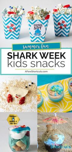 the shark week kids snacks are ready to be eaten in their own cupcakes