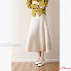 Qteee - Premium High-Waisted Woolen Knitted Umbrella Skirt in Fashionable Cashmere Blend Flared Midi Skirt, Umbrella Skirt, Cashmere Outfits, Midi Flare Skirt, Knit Midi Skirt, High Waisted Flares, Elegant Skirt, Wool Knit, Knit Midi