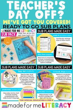 This image contains: All of the plans needed for an emergency sub plan day Kindergarten Special Education, Time Lessons, Sped Classroom, Differentiation Math, Social Skills Activities, Elementary Lesson Plans