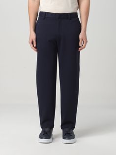 Pants EMPORIO ARMANI Men color Blue Blue Tapered Leg Pants With Side Pockets, Navy Business Casual Pants With Straight Hem, Navy Business Casual Bottoms With Straight Hem, Navy Casual Pants For Business Casual, Navy Straight Hem Pants For Business Casual, Navy Bottoms For Business Casual With Straight Hem, Navy Casual Dress Pants For Business Casual, Navy Casual Work Pants With Welt Pockets, Casual Navy Pants With Welt Pockets