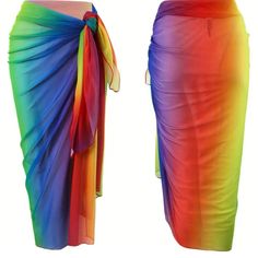 Bright Multi Color Tie Dye Sarong. Beach Wrap Skirt Is Perfect For A Swimsuit Coverup. Content Is 82% Polyester & 18% Elastane. Fabric Is A High Stretch. Measurements Flat Are Approximately 73” Wide X 47” Long. In New Condition. Nwt Bright Colors Are Red, Orange, Yellow, Lime Green, Green, Teal, Blue, Violet & Purple. (Box C-59) Multicolor Summer Beach Cover-up Bottoms, Blue Summer Beach Cover-up Bottoms, Blue Summer Bottoms For Beach Cover-up, Casual Multicolor Sarong For Beach Season, Green Beachwear Skirt For Summer, Multicolor Summer Sarong For Beach Party, Rainbow Beachwear Swimwear For Summer, Rainbow Swimwear For Beach Season Vacation, Rainbow Swimwear For Beach Vacation