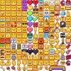 the pixel art is made up of many different types of items and colors, including hearts,