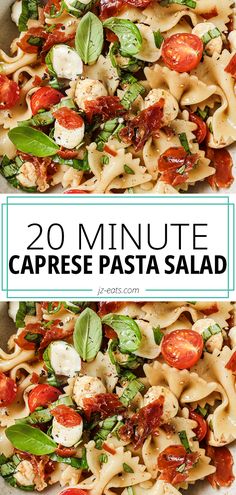 caprese pasta salad in a bowl Pasta Salad Recipes Caprese, Sides For Pasta Salad, Tomato Caprese Pasta Salad, Caprese Salad Dinner, Pasta Salad With Balsamic Dressing, Caprese Salad Dip, Best Caprese Pasta Salad, Best Cold Pasta Salad Recipes Summer, Roasted Tomato Pasta Salad