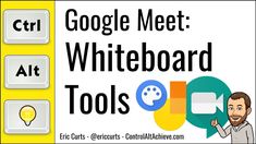 a whiteboard with the words google meet and an image of a man pointing at it