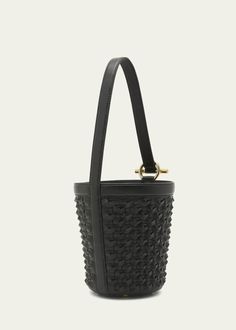 Bottega Veneta Small Intrecciato Knot Leather Bucket Bag - Bergdorf Goodman Bottega Veneta Intrecciato, Leather Bucket Bag, Leather Bucket, Open Top, Bergdorf Goodman, Bottega Veneta, Bucket Bag, Dark Green, Knot