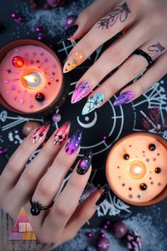 Unleash your inner witch with these spellbook-inspired nails! 🖤📚 Featuring mystical symbols, arcane scripts, and enchanted designs, these nails are perfect for casting some serious style spells. 💅✨ #AncientSpellbook #MysticalMani #MagicNails Witch Nail Designs, Witch Life, Cartoon Nails