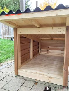 the inside of a wooden storage shed