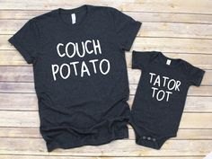 Couch Potato, Tator Tot - Unisex Short Sleeve T-Shirt . We use Bella + Canvas 3001 premium t-shirts which have a soft and light feel, It's very comfy and with it's unisex sizing it's perfect for both men and women. Discounts available on orders of 6 or more shirts. Send us a message for your discount code. Color Shown In Main Picture Is Dark Heather. Each Shirt Is Priced Individually. Perfect For A Little Laughter During This Time! BRAND & MATERIAL: Bella + Canvas - Unisex Short Sleeve Jerse Tator Tots, Daughter Shirt, Code Color, Dad And Son, Dad And Baby, New Baby Announcements, Daughters Shirt, Couch Potato, Baby Time