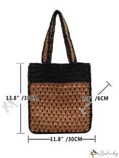 Bird in Bag - Woven Shoulder Bag - Stylish and Simple Fashion Satchel Lightweight Rectangular Shoulder Bag For Shopping, Trendy Lightweight Rectangular Bags, Lightweight Rectangular Brown Shoulder Bag, Lightweight Summer Shopping Bags, Trendy Brown Summer Bags, Black Crochet Bag For Shopping In Spring, Black Crochet Bag For Everyday Spring Use, Rectangular Black Bucket Bag For Beach Season, Black Rectangular Bucket Bag For Beach Season