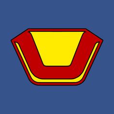 a red and yellow object on a blue background