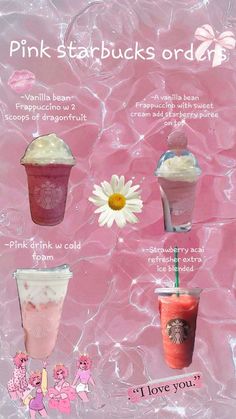 pink starbucks drinks with different flavors and names