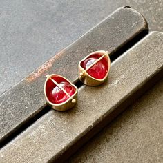 ruby stud earrings, ruby jewelry, hilary finck jewelry, fine jewelry, 14k gold jewelry, handmade jewelry, captured collection. Modern Red Ruby Jewelry, Ear Party, Pendant Earrings, Ring Bracelet, Deep Red, Gemstone Colors, Tourmaline, Silver Gold, Ruby