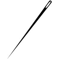 a black and white drawing of a long handled needle with an end pointing up to the side