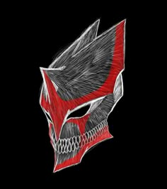 a drawing of a red and black mask