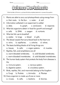 science worksheet with answers for students to use in the classroom, including an image of